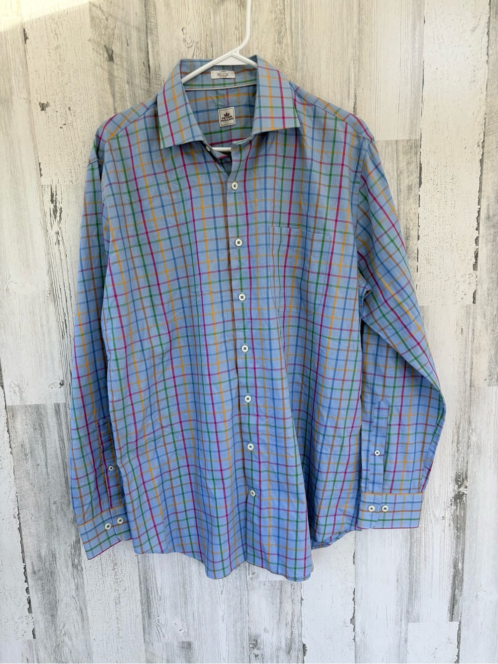Peter Millar Men’s Size Large Button Down Long Sleeve Shirt 100% Cotton Plaid